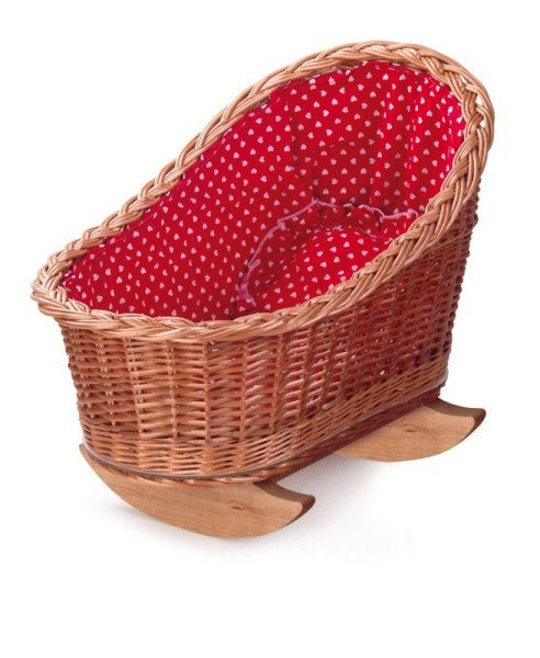 Cradle w/ Red & White Hearts Lining - Earth Toys