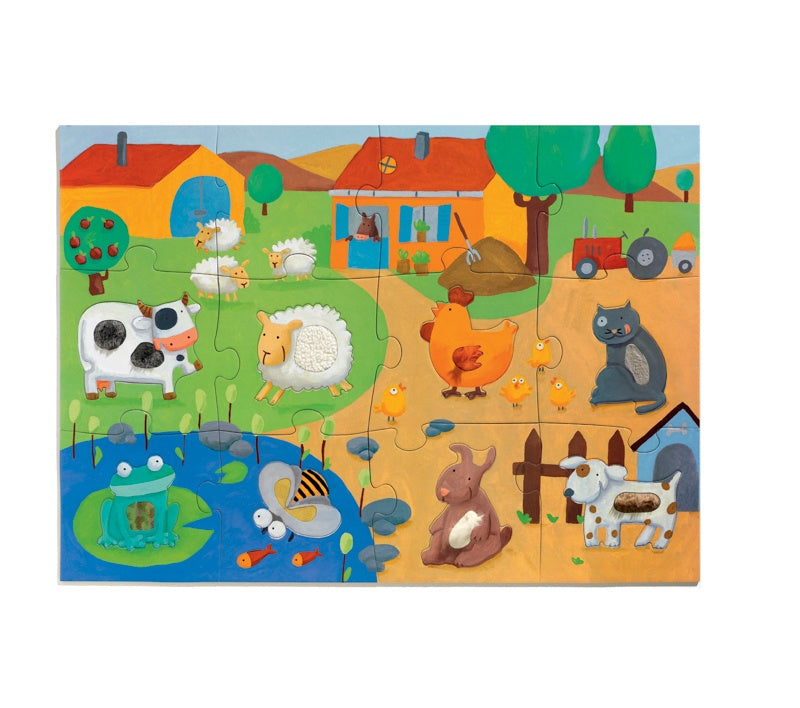 Djeco Tactile Farm Jigsaw Puzzle 8 Textural Animal Cutouts 20 Pc Age 3+  Complete