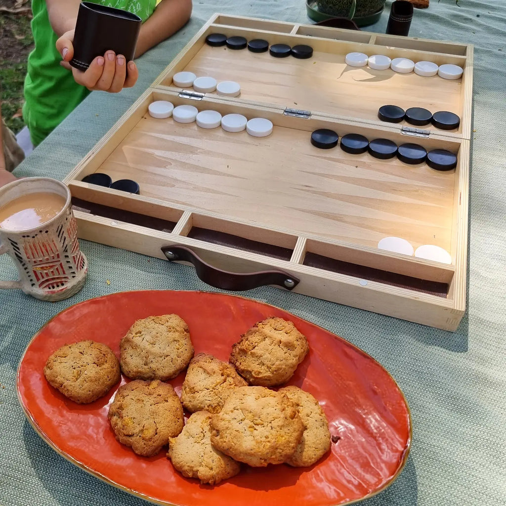 game of back gammon with homemade cookies earth toys 