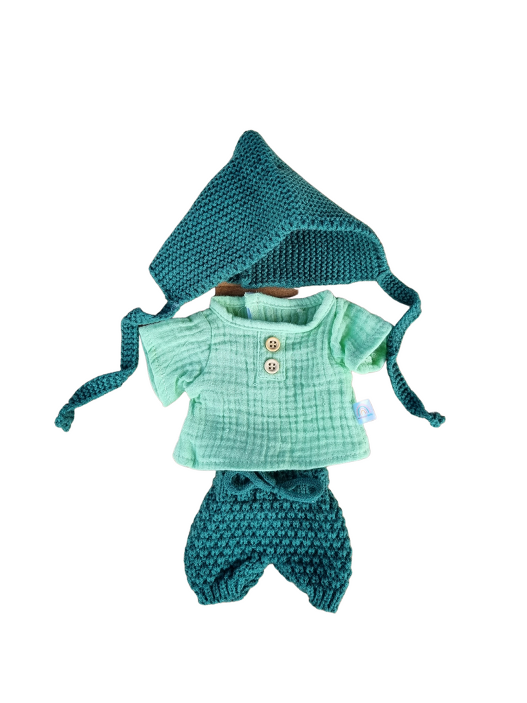 miniland clothing clothing set, forest green knitted pants and hat