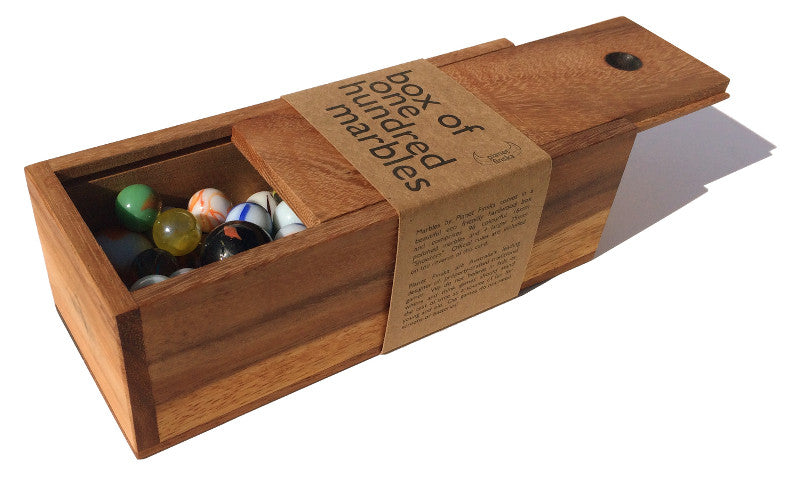 box of 100 colourfil glass marbles with the lid open