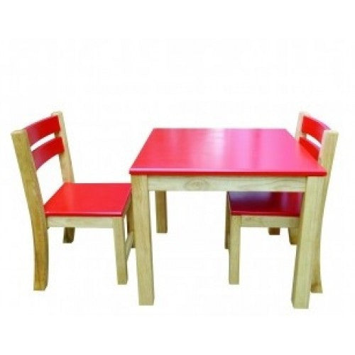Red Top Timber Table With Red Seat Stacking Chairs - Earth Toys