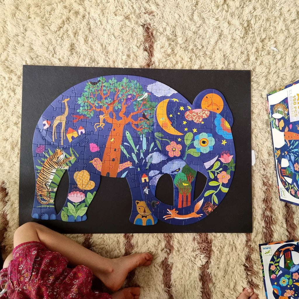 djeco elephant puzzle on carpet completed by earth toys "toy shop kids"