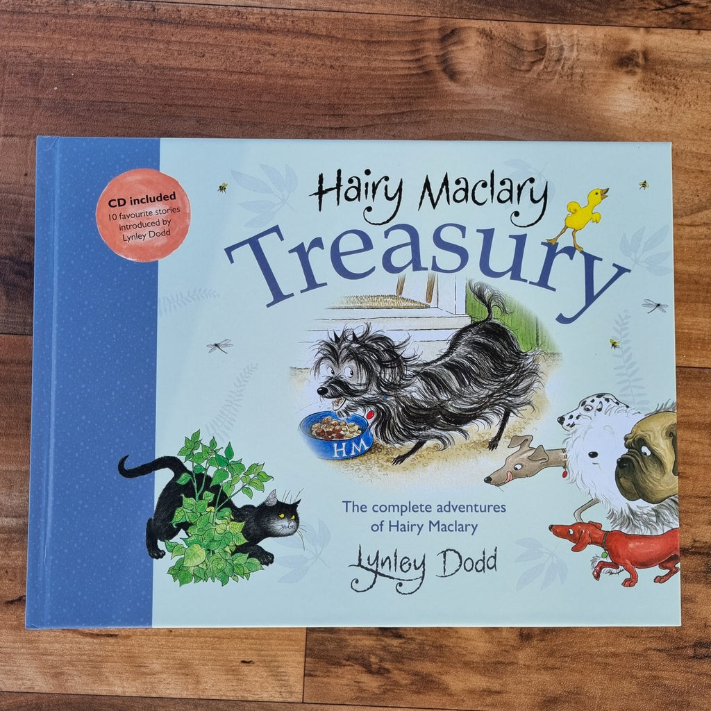 hairy maclary treasury complete adventures cover wood background at earth toys
