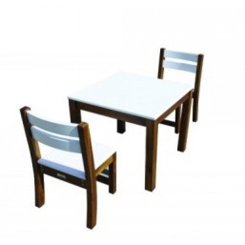 White Top Timber Table With White Seat Stacking Chairs - Earth Toys