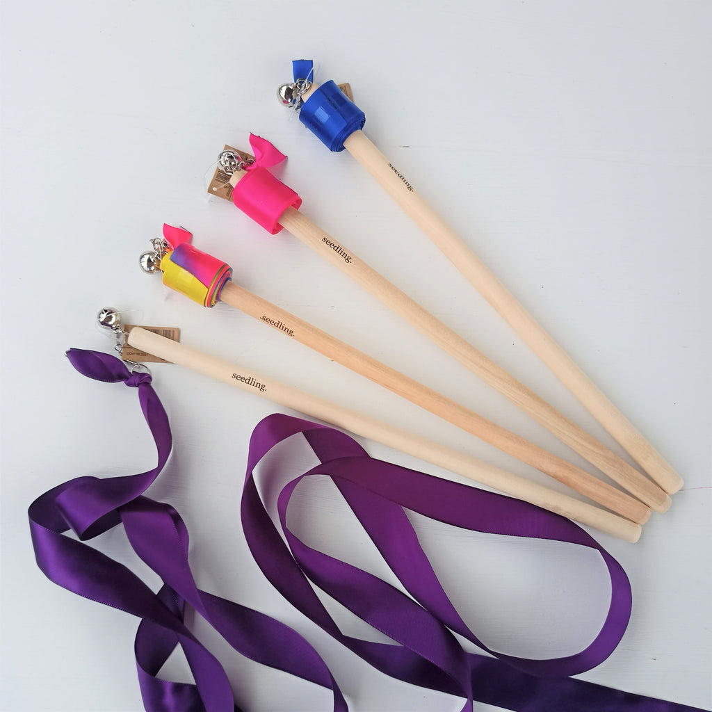 Ribbon Wands Wooden Handle with Bell - Earth Toys