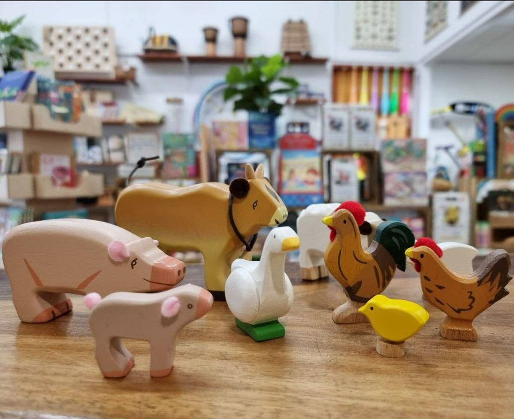 Sunny Farm Animals by Le Toy Van on shelf at Earth Toys shop sheridan st 
