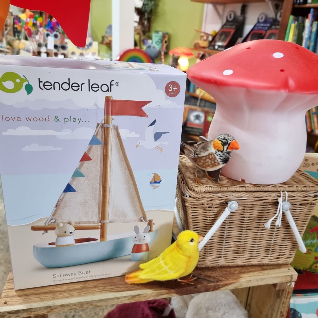 sailaway toddler wooden sail boat on the shelves at earth toys cairns